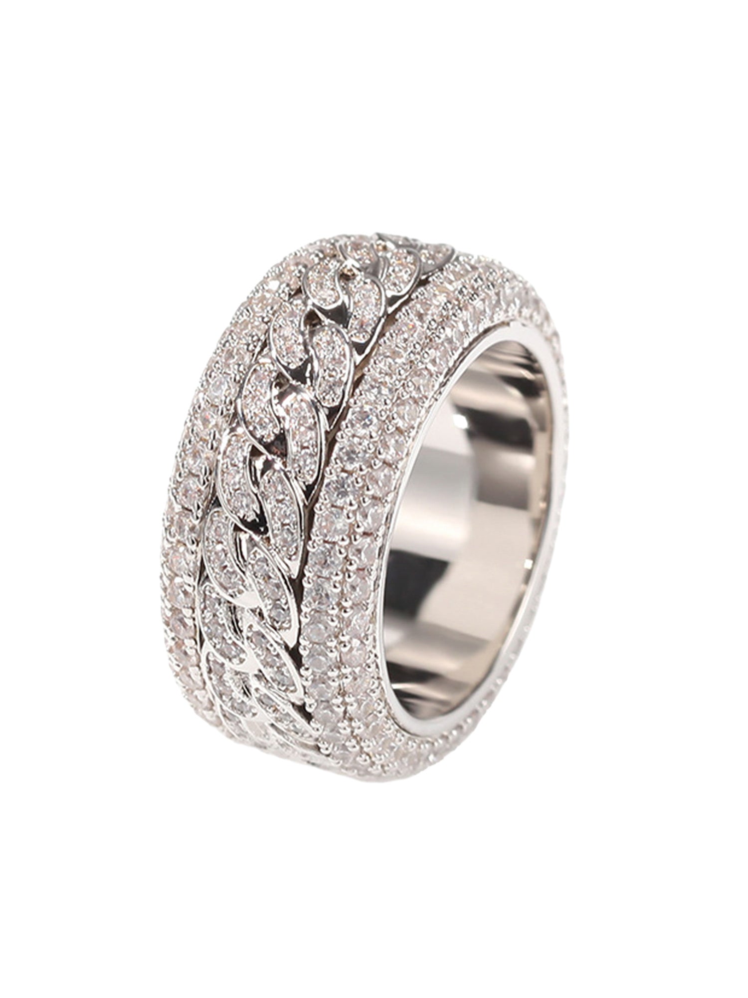 DIAMOND-STUDDED SPINNABLE LINK RING WITH SPARKLING ACCENTS