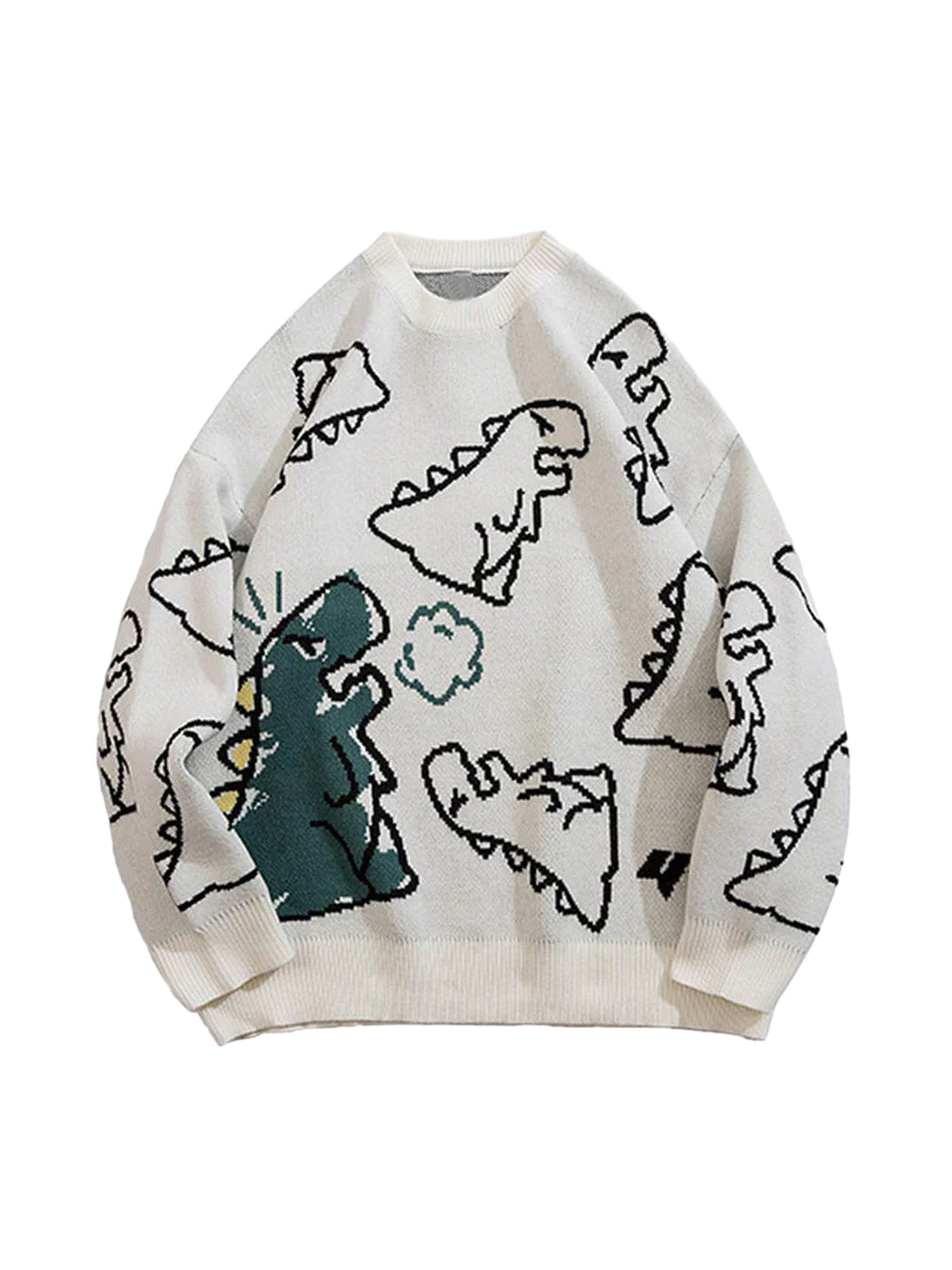 DINOSAUR-PRINTED SWEATER WITH LONG SLEEVES AND CARTOON DINOSAUR DESIGN