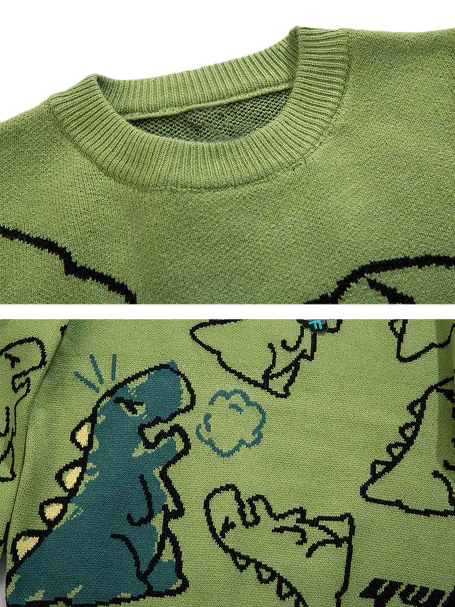DINOSAUR-PRINTED SWEATER WITH LONG SLEEVES AND CARTOON DINOSAUR DESIGN