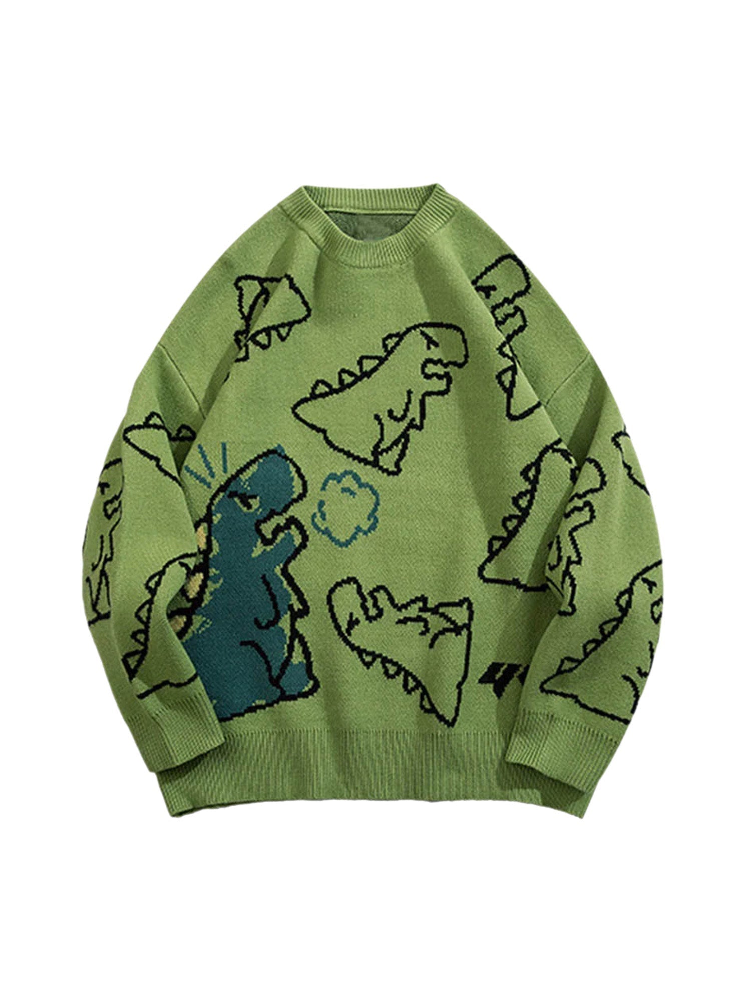 DINOSAUR-PRINTED SWEATER WITH LONG SLEEVES AND CARTOON DINOSAUR DESIGN