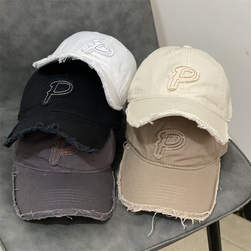 DISTRESSED BASEBALL CAP WITH LETTER P - STYLISCHE BASEBALL CAP