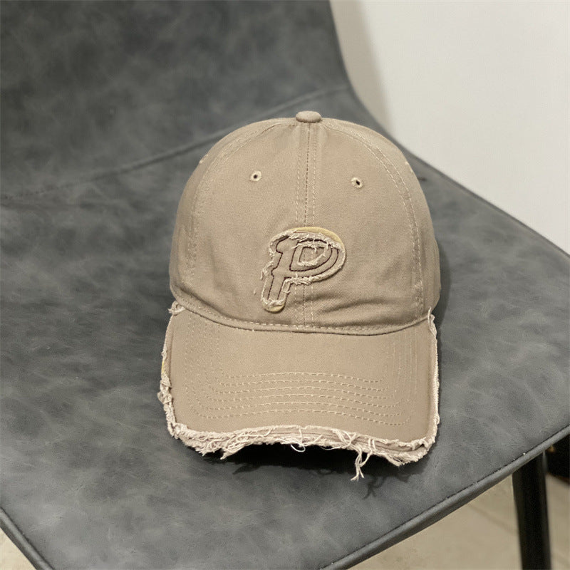 DISTRESSED BASEBALL CAP WITH LETTER P - STYLISCHE BASEBALL CAP
