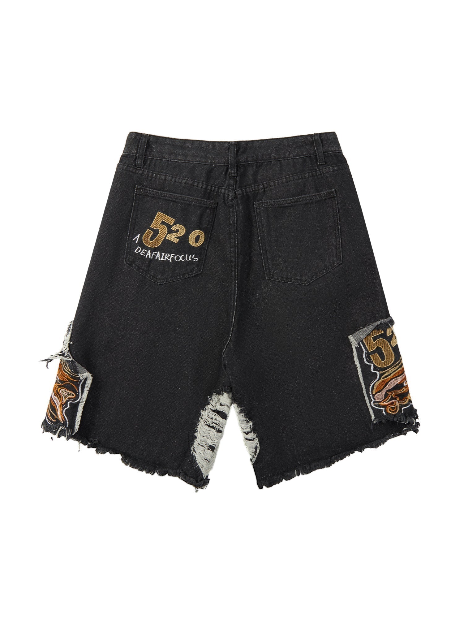 DISTRESSED BLACK DENIM SHORTS WITH DENIM CAPRI STYLE