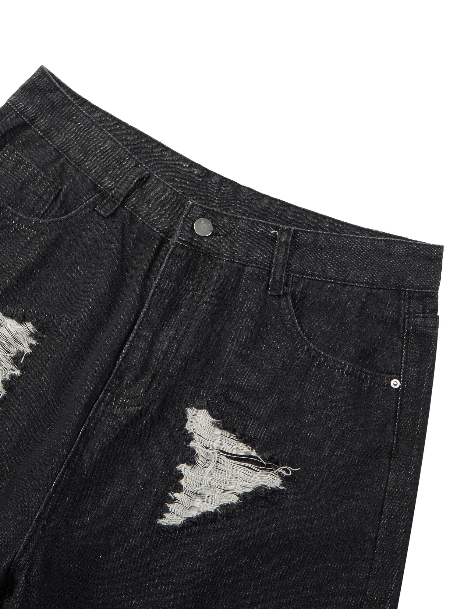 DISTRESSED BLACK DENIM SHORTS WITH DENIM CAPRI STYLE