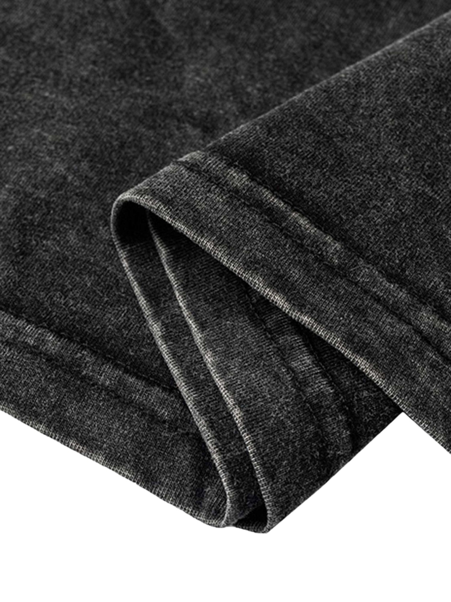 DISTRESSED BLACK GRAPHIC T-SHIRT TRENDY CASUAL COTTON BLEND