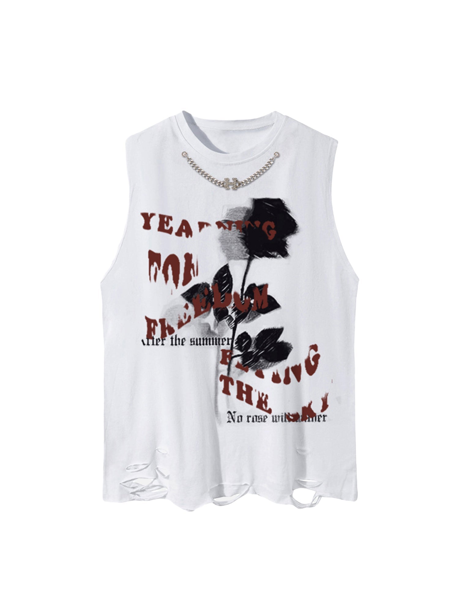 DISTRESSED BLACK GRAPHIC TANK TOP WITH CARTOON PRINT SLEEVELESS DESIGN