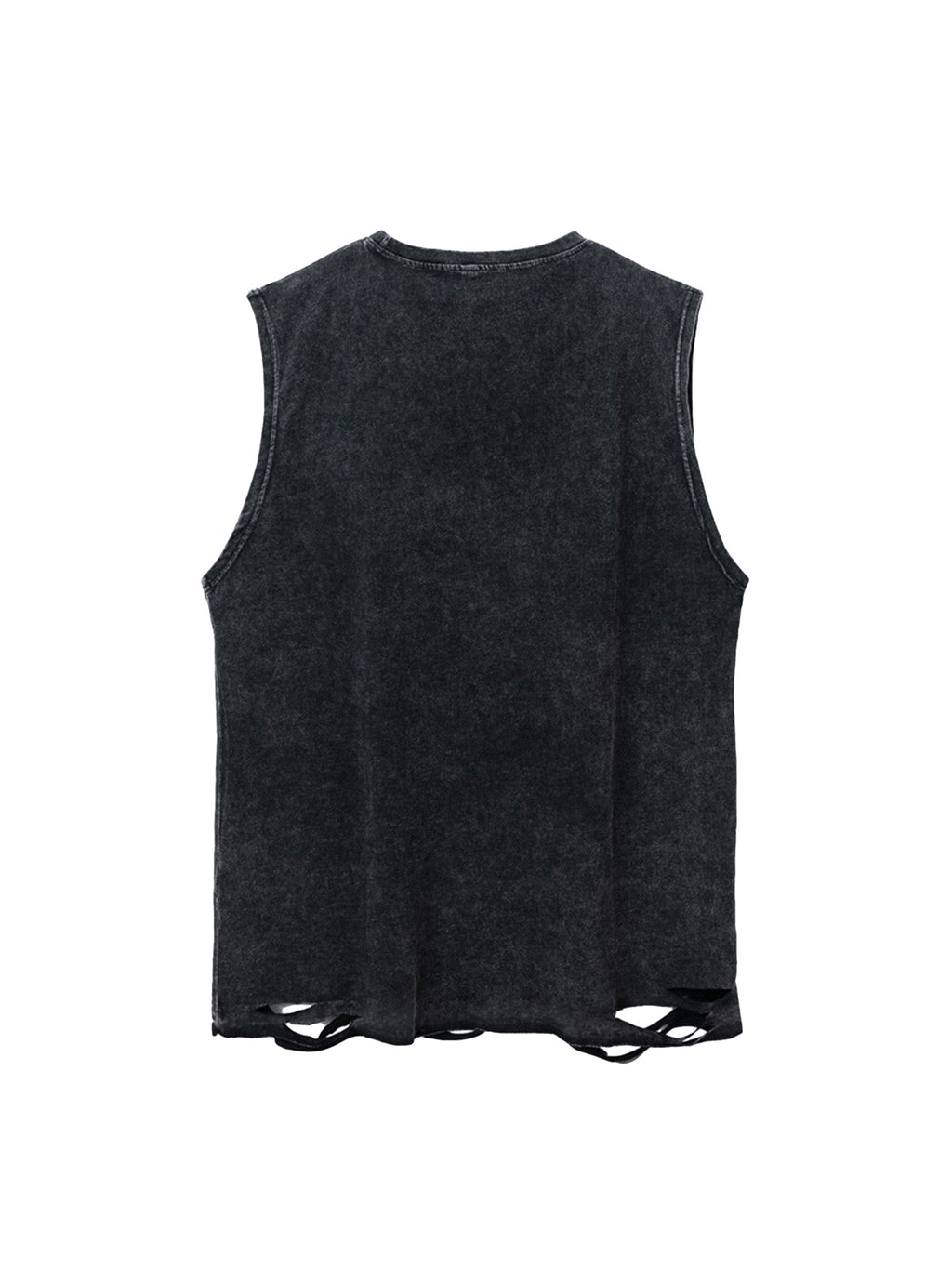 DISTRESSED BLACK GRAPHIC TANK TOP WITH CARTOON PRINT SLEEVELESS DESIGN