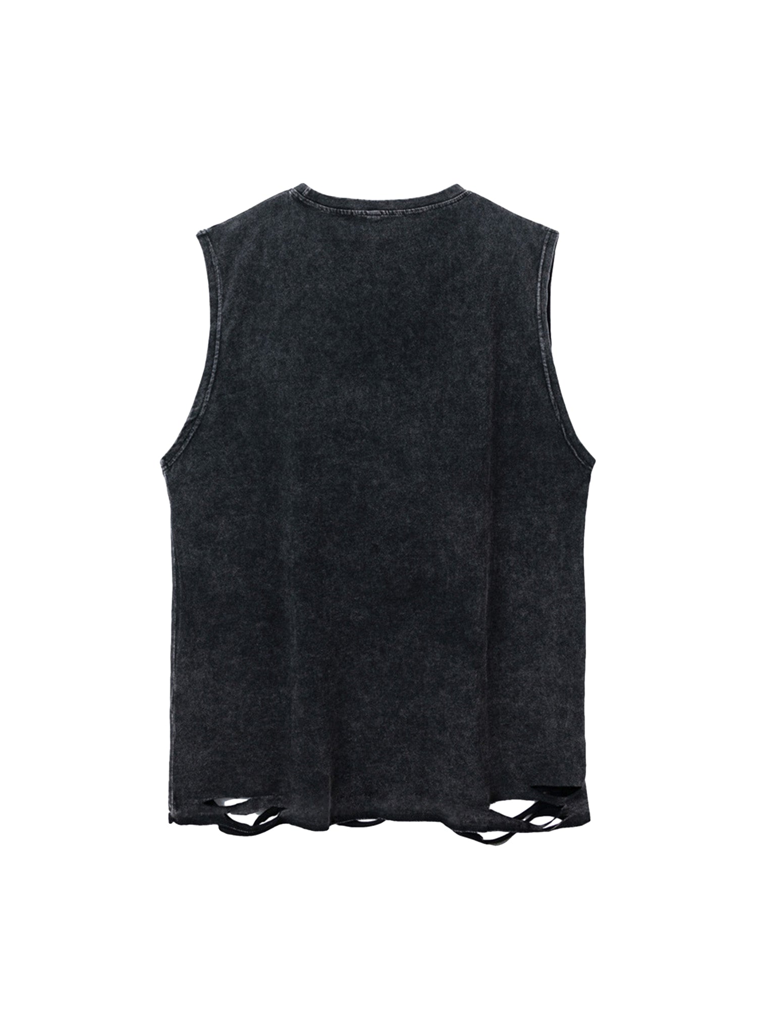 DISTRESSED BLACK GRAPHIC TANK TOP WITH CARTOON PRINT SLEEVELESS DESIGN