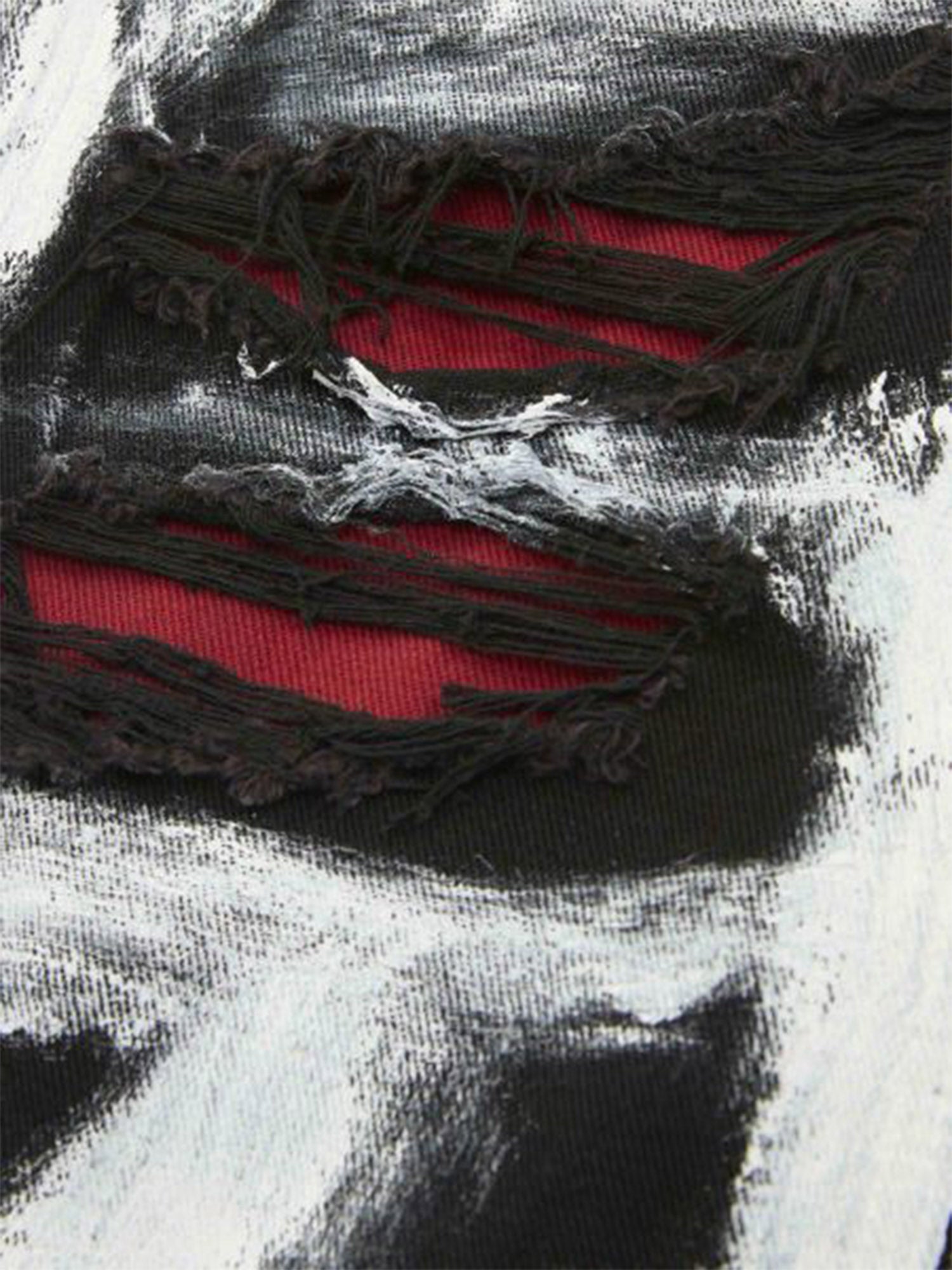 DISTRESSED BLACK JEANS WITH WHITE PAINT TRENDY MID WAIST STRAIGHT LEG