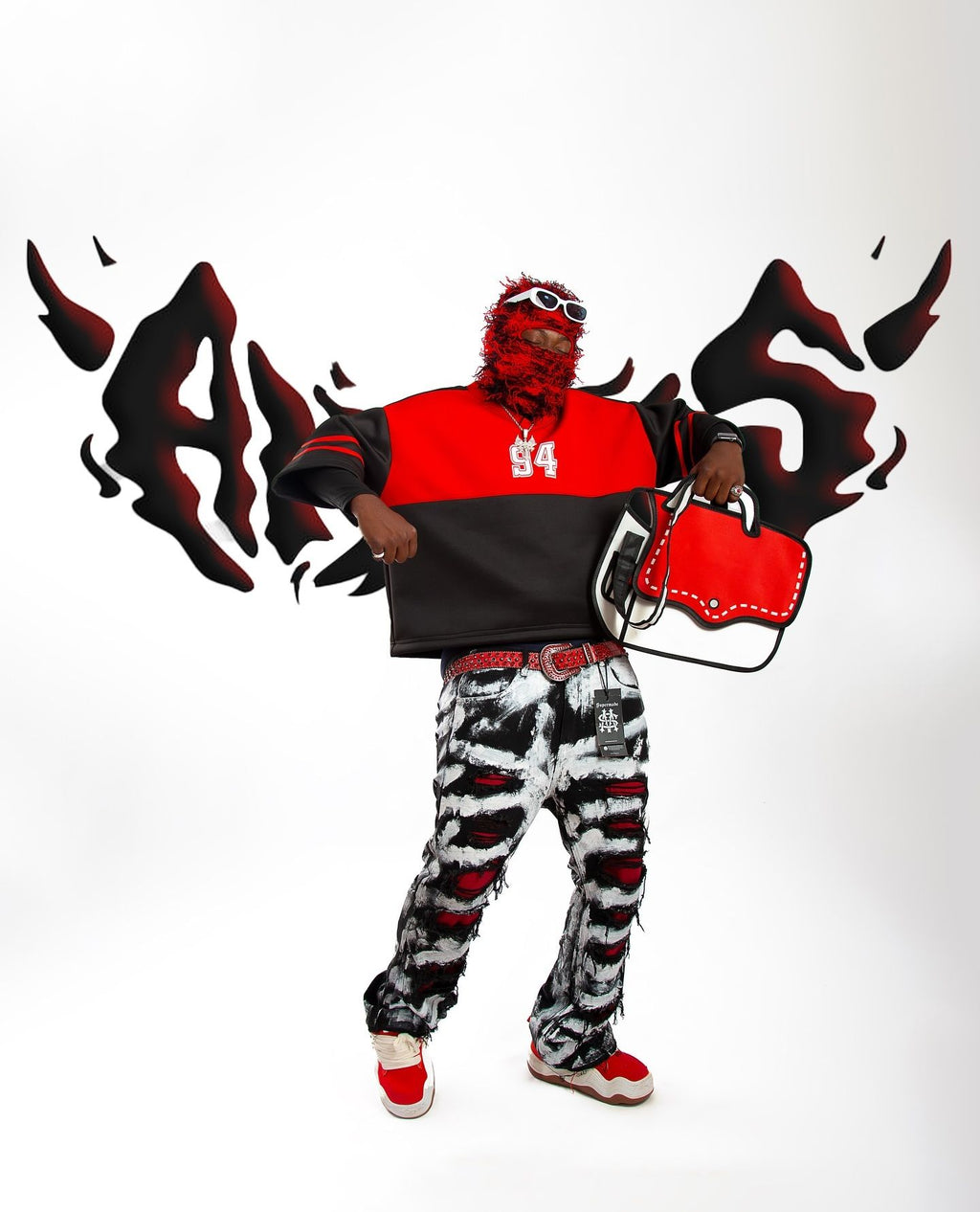 DISTRESSED BLACK JEANS WITH WHITE PAINT TRENDY MID WAIST STRAIGHT LEG