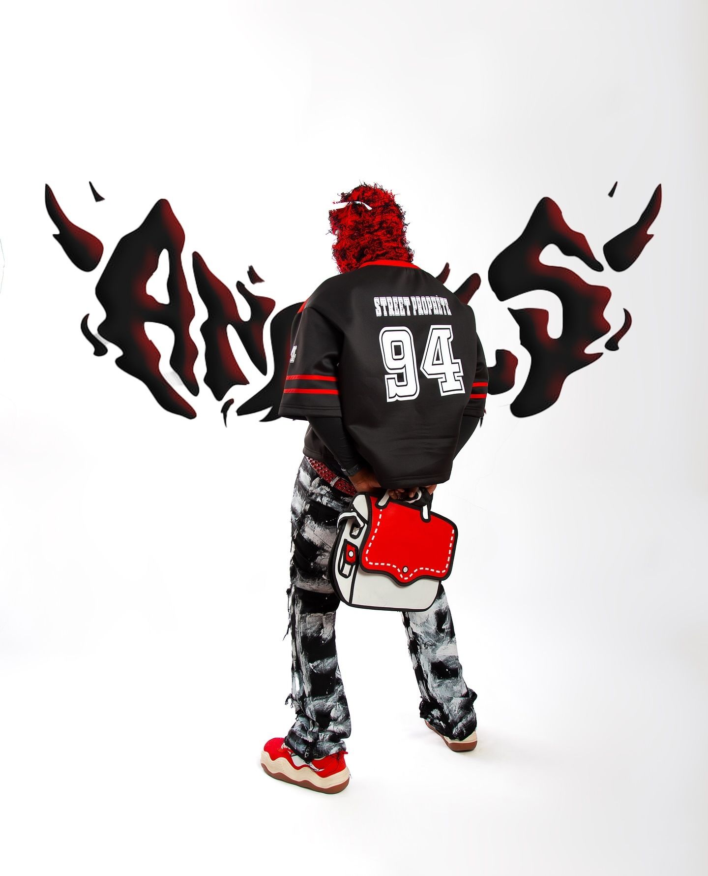 DISTRESSED BLACK JEANS WITH WHITE PAINT TRENDY MID WAIST STRAIGHT LEG