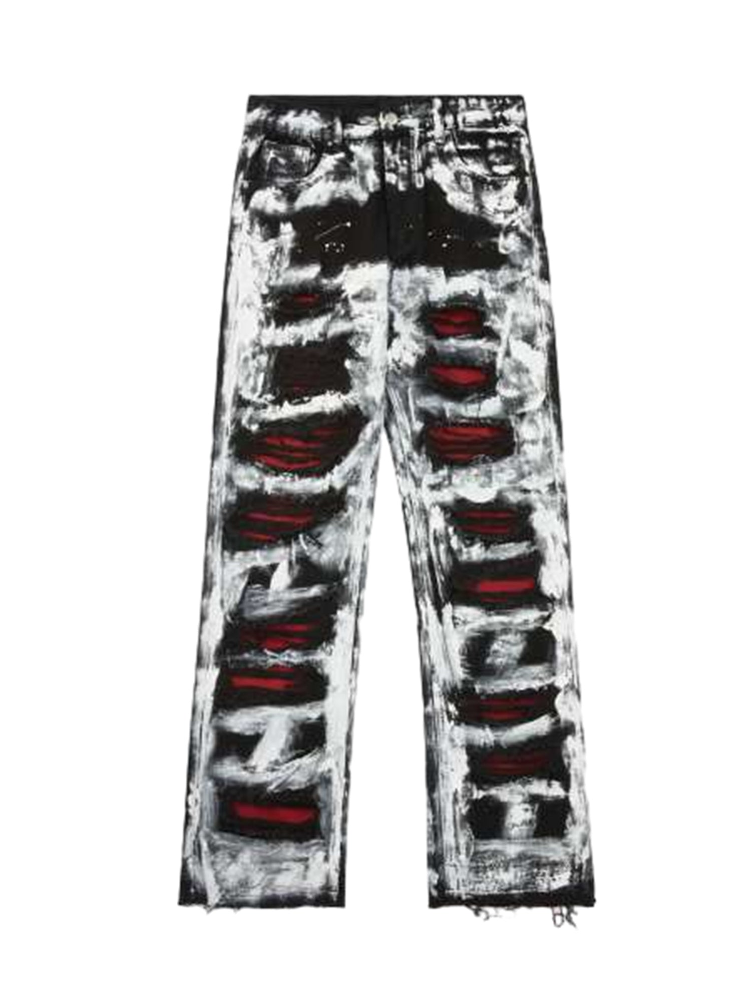 DISTRESSED BLACK JEANS WITH WHITE PAINT TRENDY MID WAIST STRAIGHT LEG