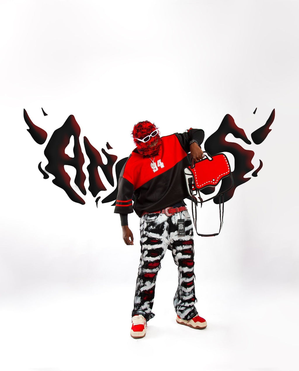 DISTRESSED BLACK JEANS WITH WHITE PAINT TRENDY MID WAIST STRAIGHT LEG