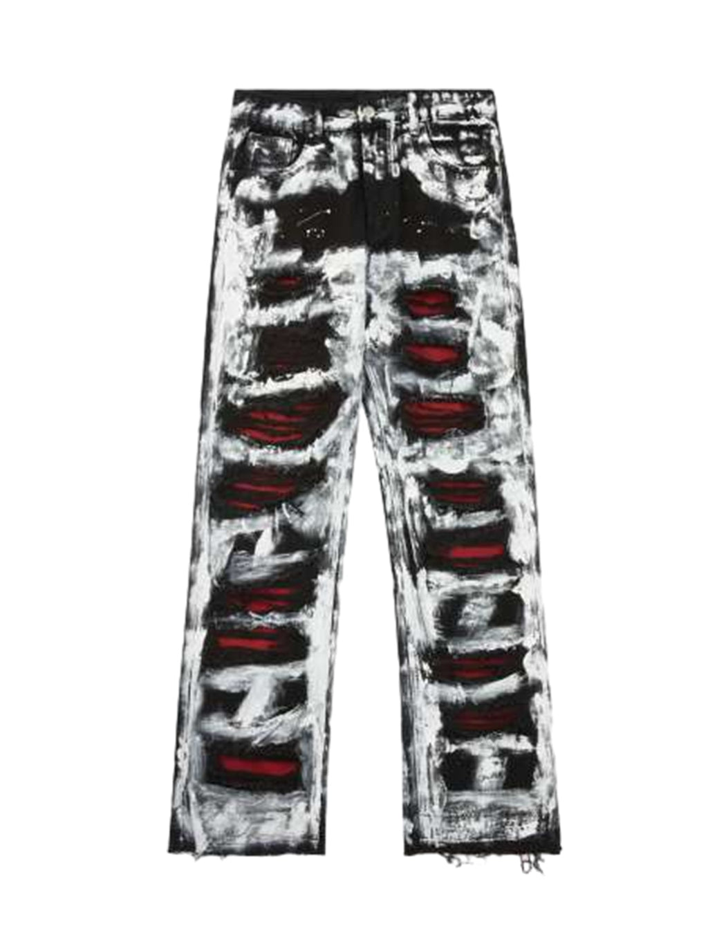 DISTRESSED BLACK JEANS WITH WHITE PAINT TRENDY MID WAIST STRAIGHT LEG