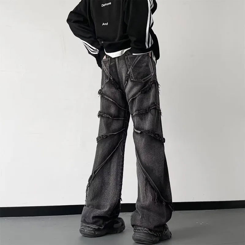 DISTRESSED BLACK PATCHWORK JEANS WITH PERFECT FIT FOR CAREFREE MOVEMENT