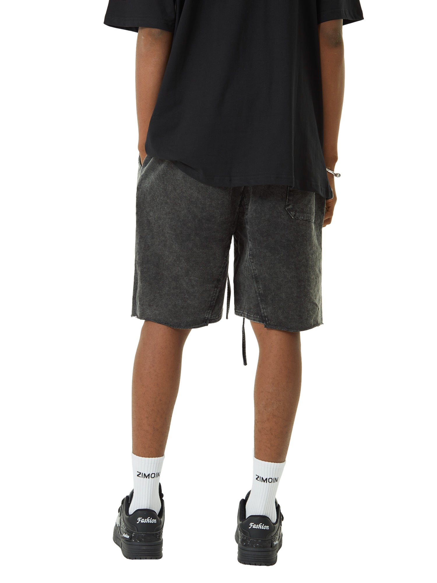 DISTRESSED BLACK SHORTS WITH GRAPHIC - TRENDY MID WAIST DESIGN