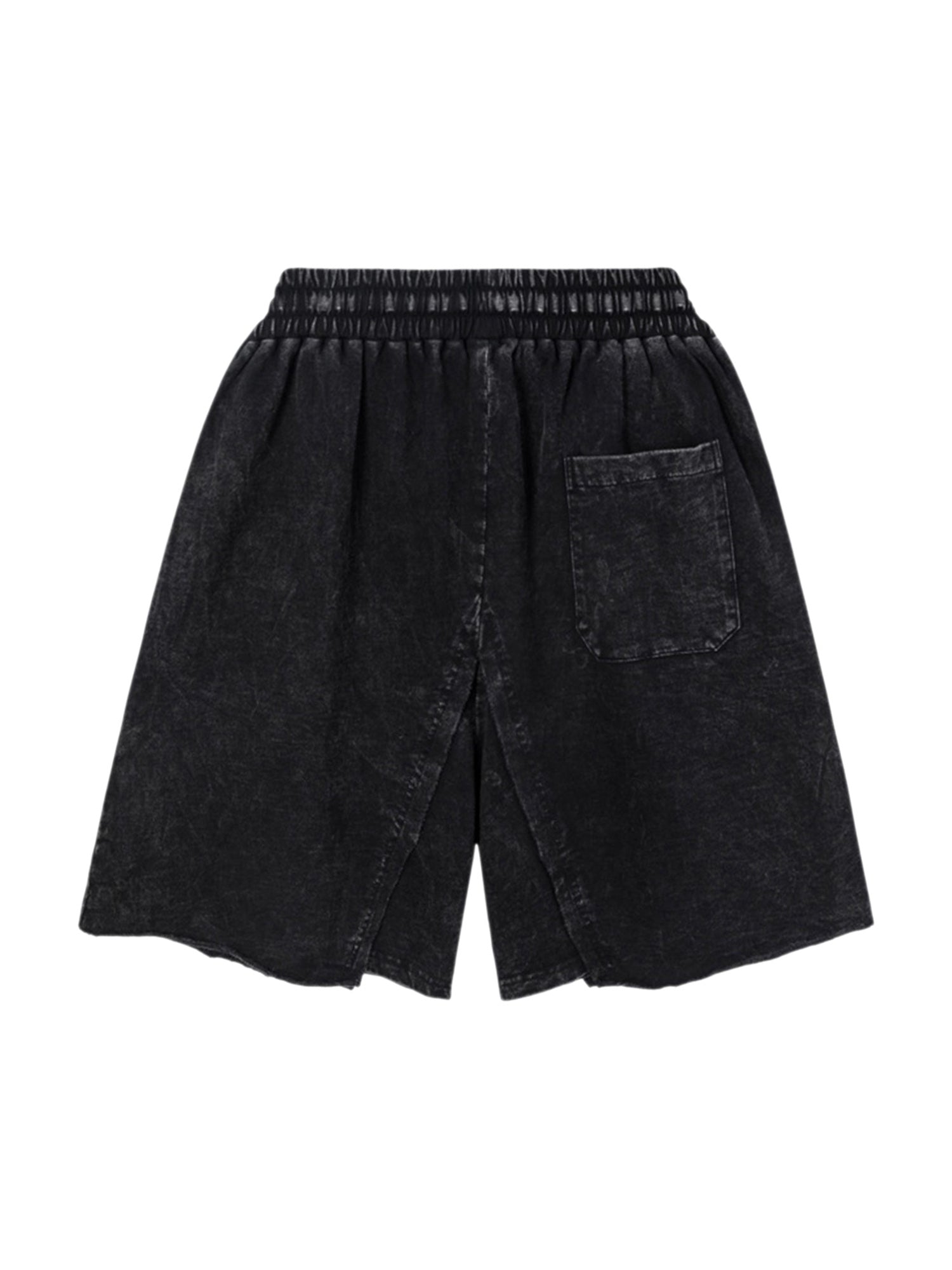 DISTRESSED BLACK SHORTS WITH GRAPHIC - TRENDY MID WAIST DESIGN