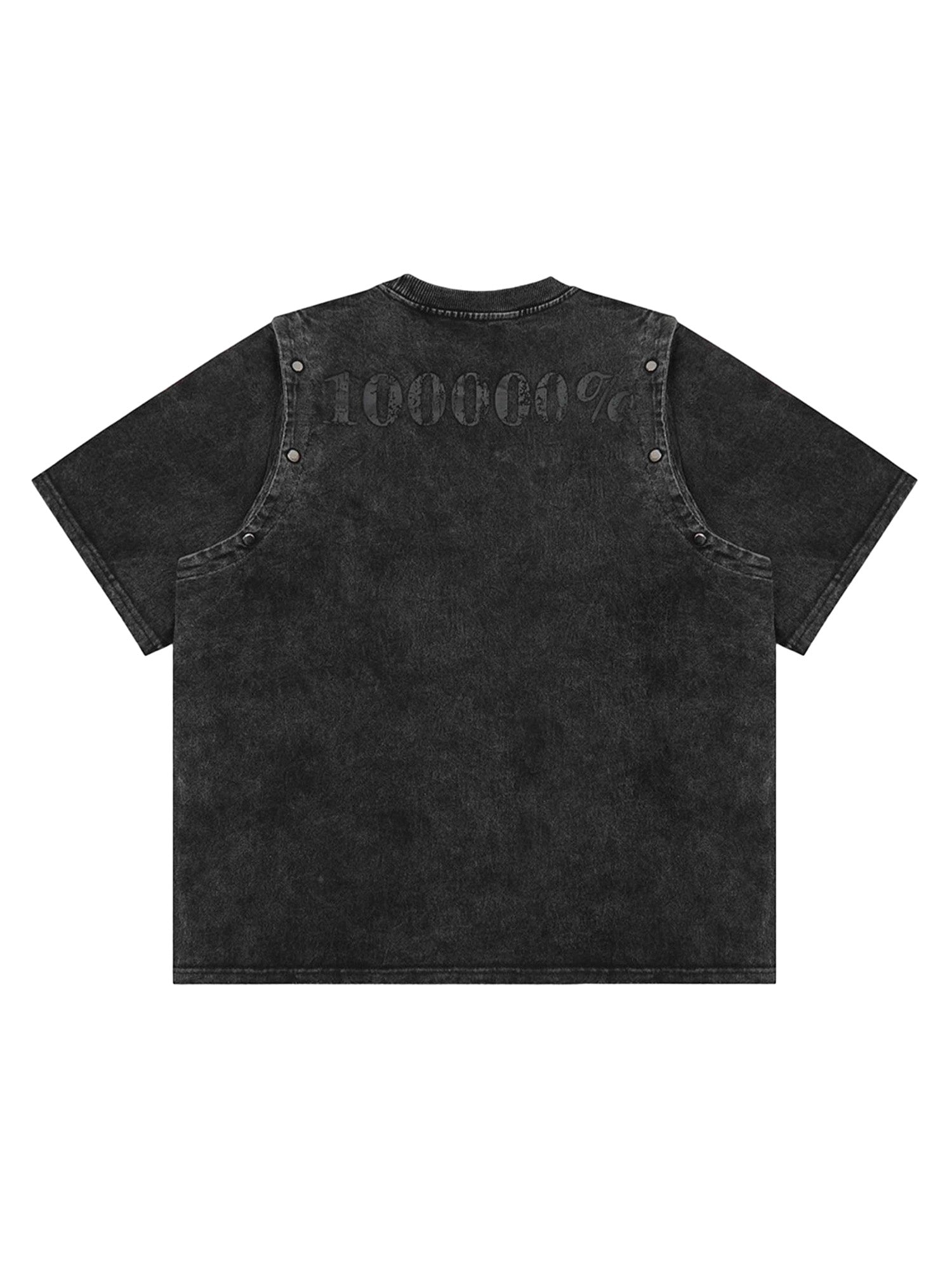 DISTRESSED BLACK T-SHIRT WITH METALLIC GRAPHIC - PUNK PERSONALITY DESIGN