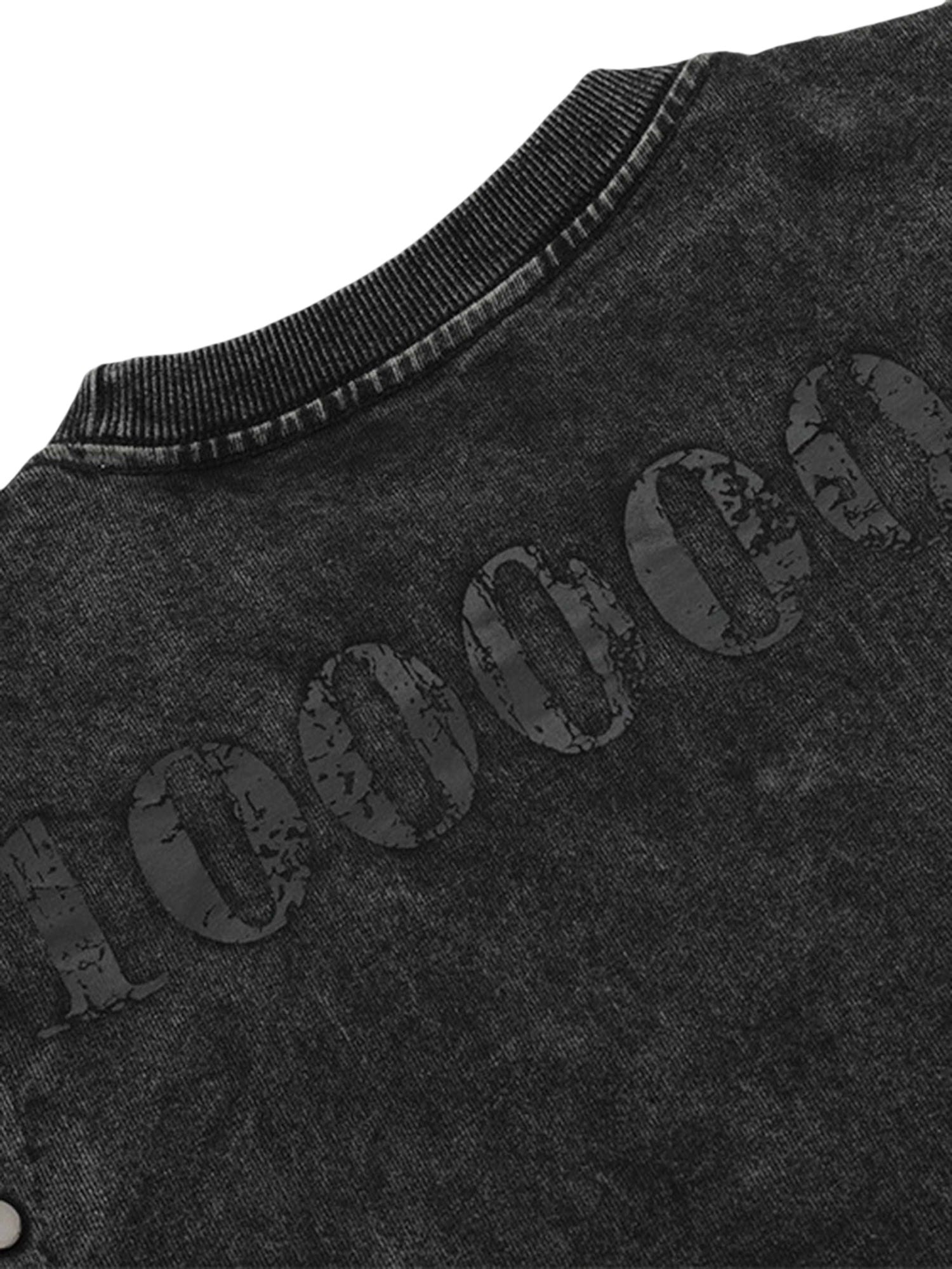 DISTRESSED BLACK T-SHIRT WITH METALLIC GRAPHIC - PUNK PERSONALITY DESIGN