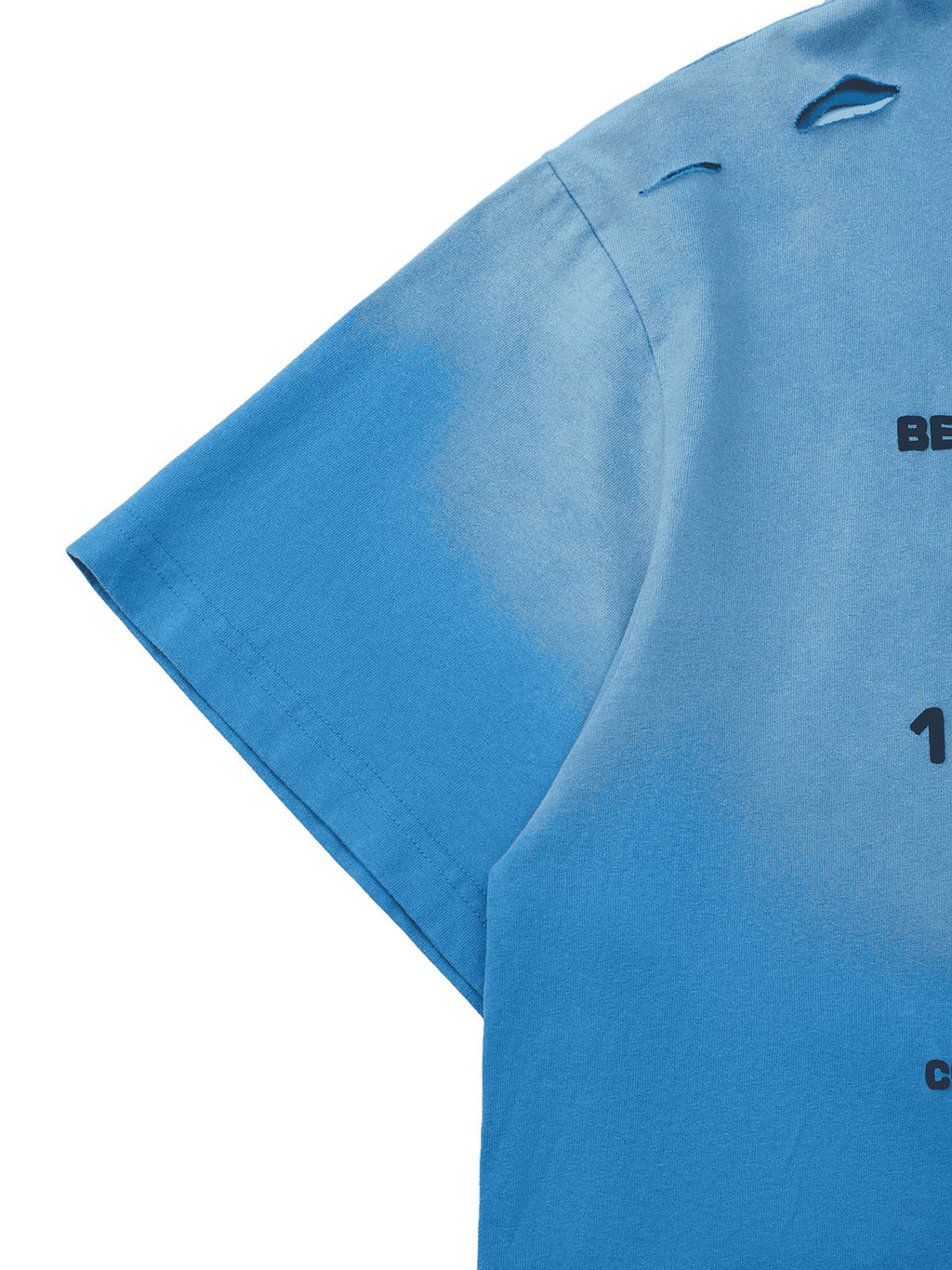 DISTRESSED BLUE T-SHIRT WITH LOOSE FIT SHORT SLEEVE AND ROUND COLLAR