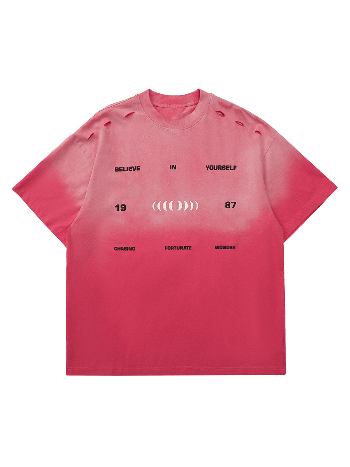 DISTRESSED BLUE T-SHIRT WITH LOOSE FIT SHORT SLEEVE AND ROUND COLLAR