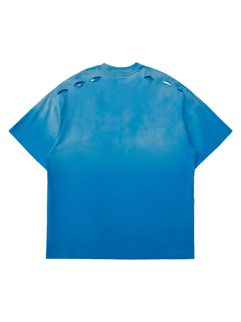 DISTRESSED BLUE T-SHIRT WITH LOOSE FIT SHORT SLEEVE AND ROUND COLLAR