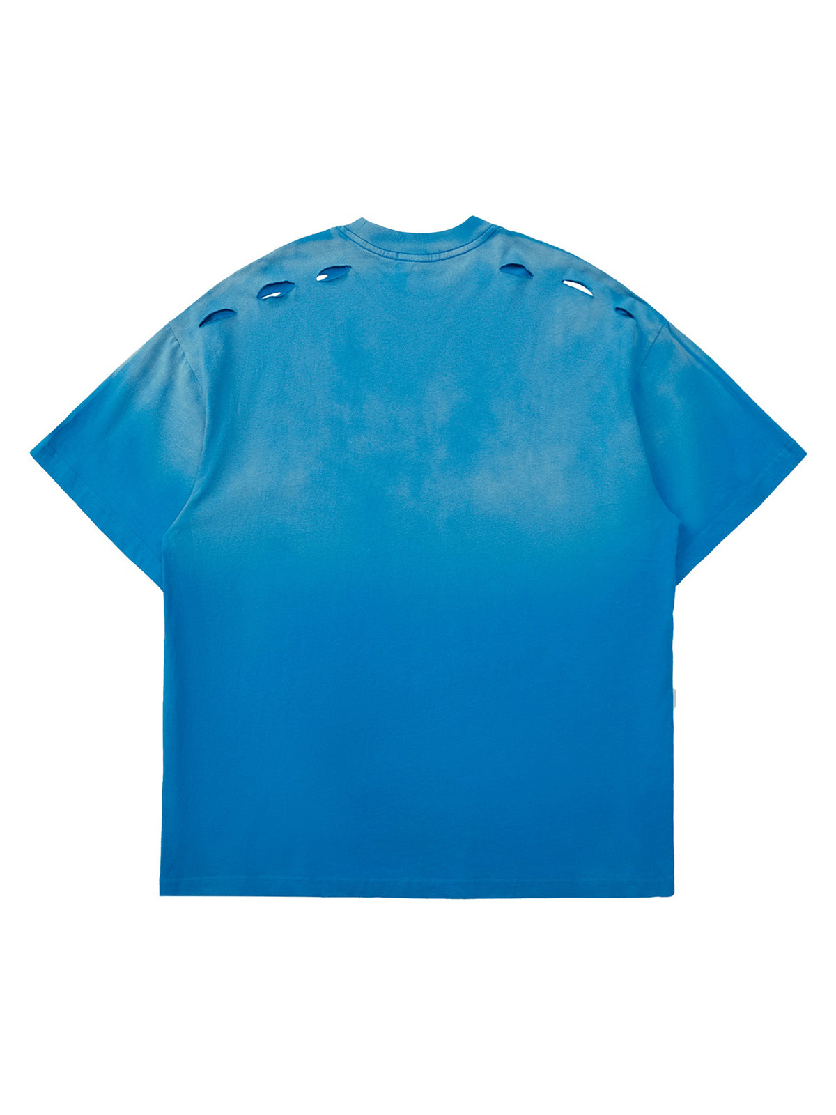 DISTRESSED BLUE T-SHIRT WITH LOOSE FIT SHORT SLEEVE AND ROUND COLLAR
