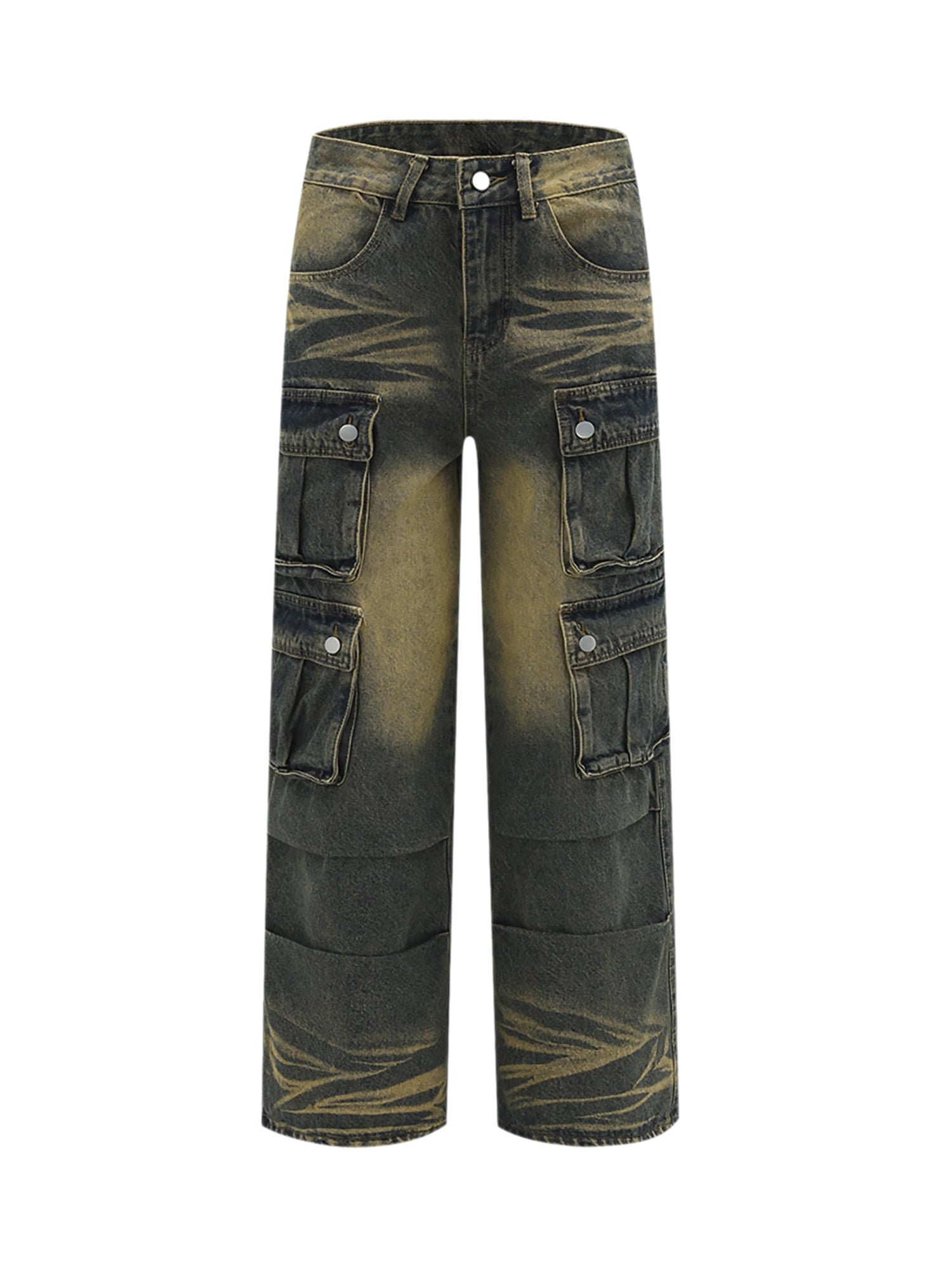 DISTRESSED CARGO JEANS WITH TRENDY MID WAIST DESIGN