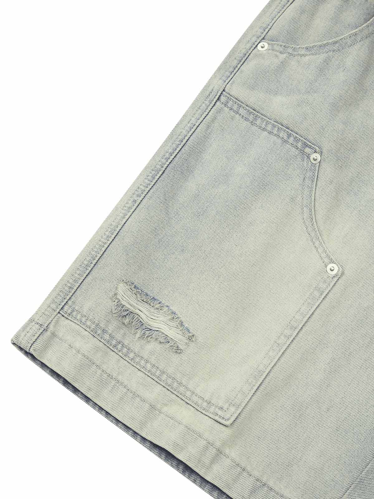DISTRESSED DENIM CARPENTER SHORTS MID WAIST DENIM STYLE
