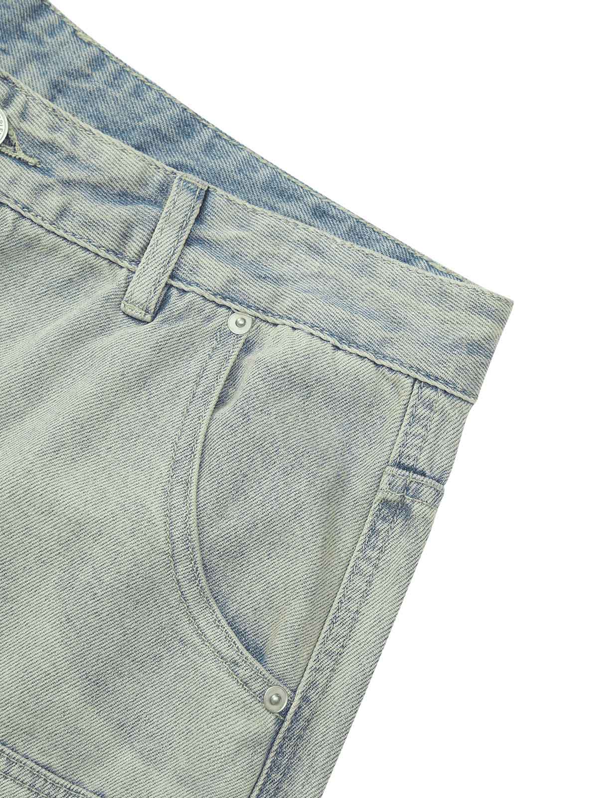 DISTRESSED DENIM CARPENTER SHORTS MID WAIST DENIM STYLE