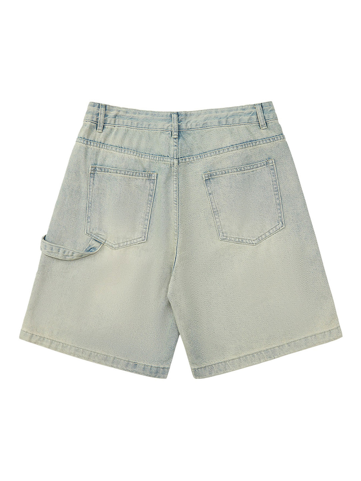 DISTRESSED DENIM CARPENTER SHORTS MID WAIST DENIM STYLE