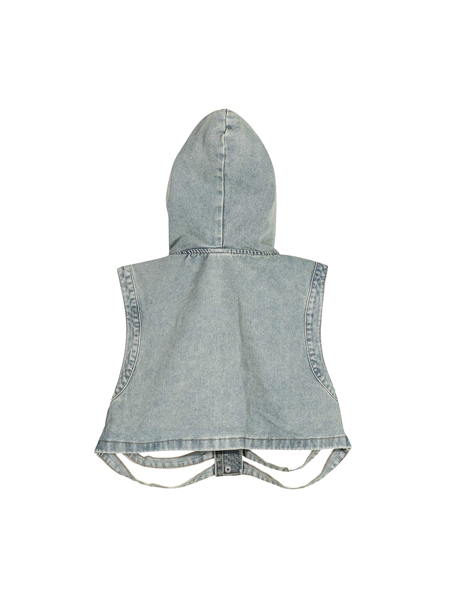 DISTRESSED DENIM HOODED VEST WITH TRENDY HOODED COTTON DESIGN