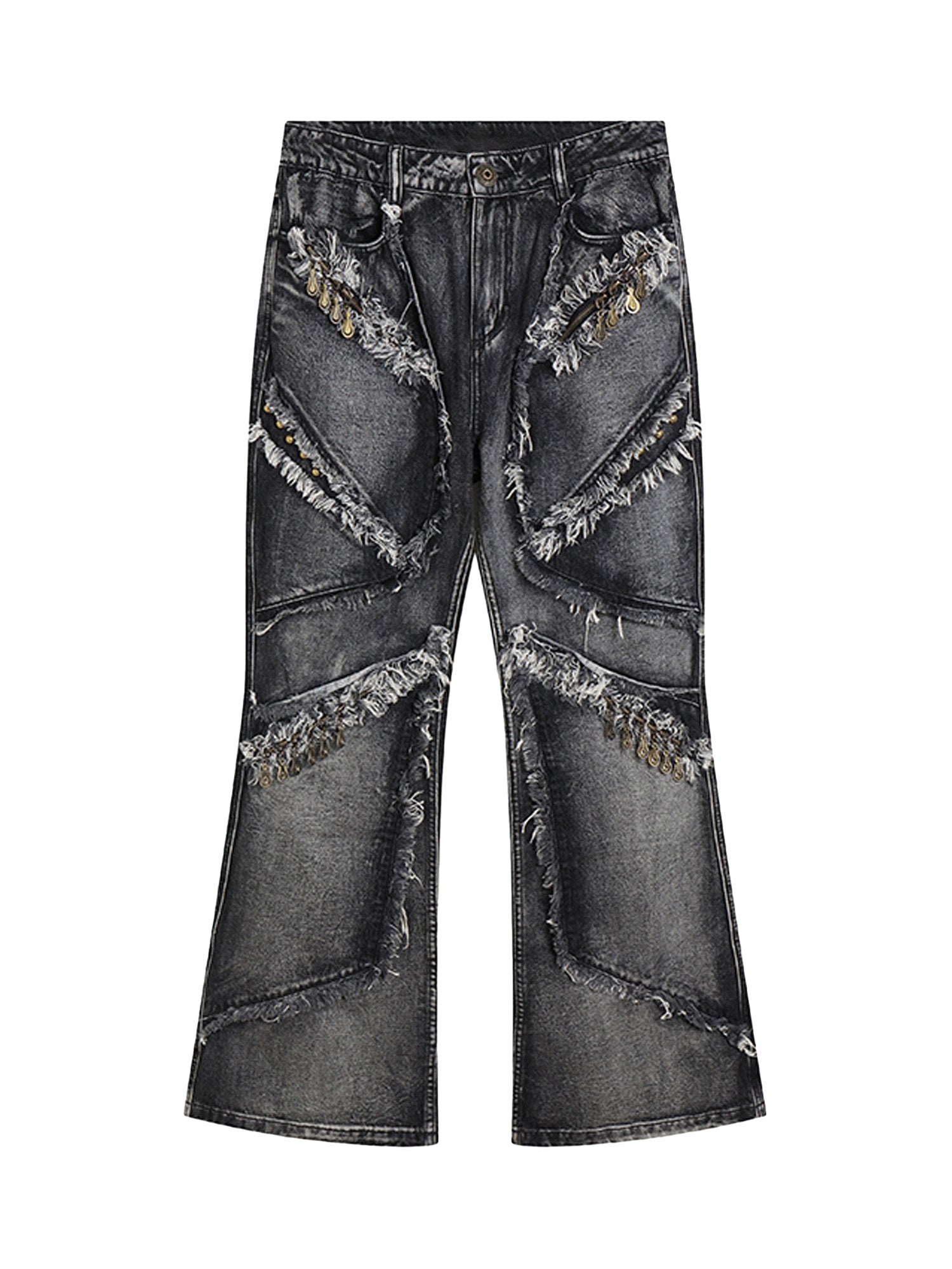DISTRESSED DENIM JEANS WITH RETRO WASHED DISTRESSED FINISH