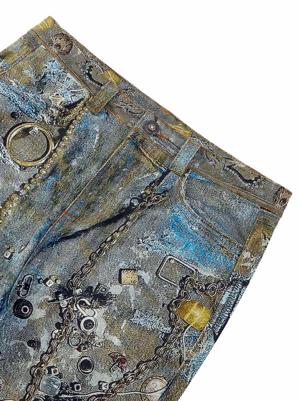 DISTRESSED DENIM PANTS BORO DESTRUCTION CHAIN JEANS