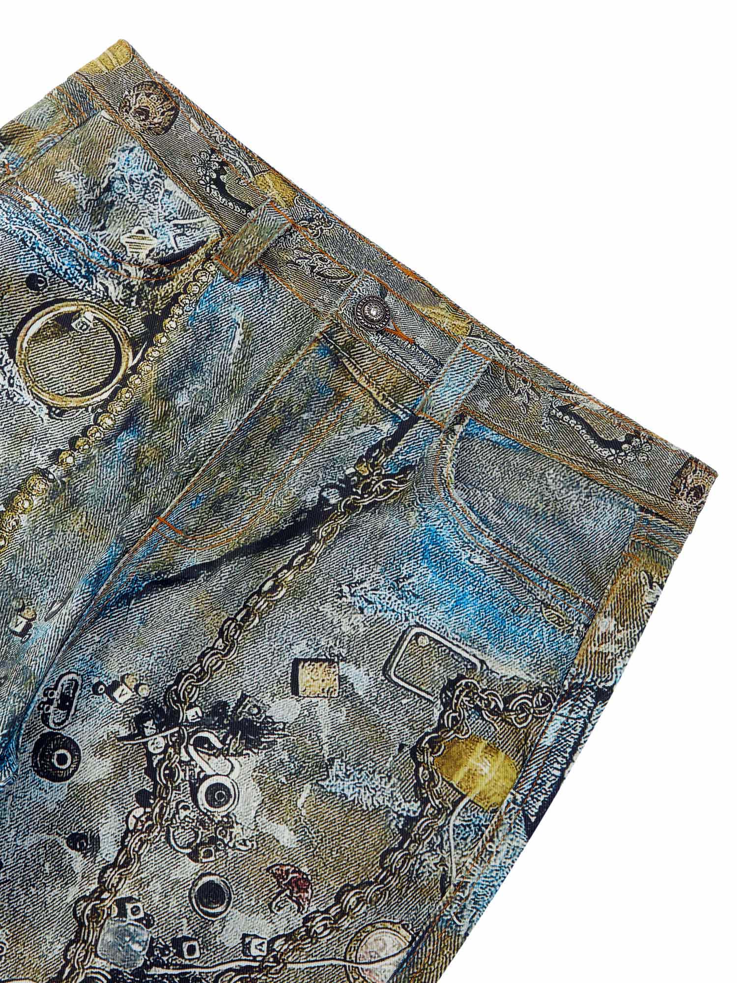 DISTRESSED DENIM PANTS BORO DESTRUCTION CHAIN JEANS