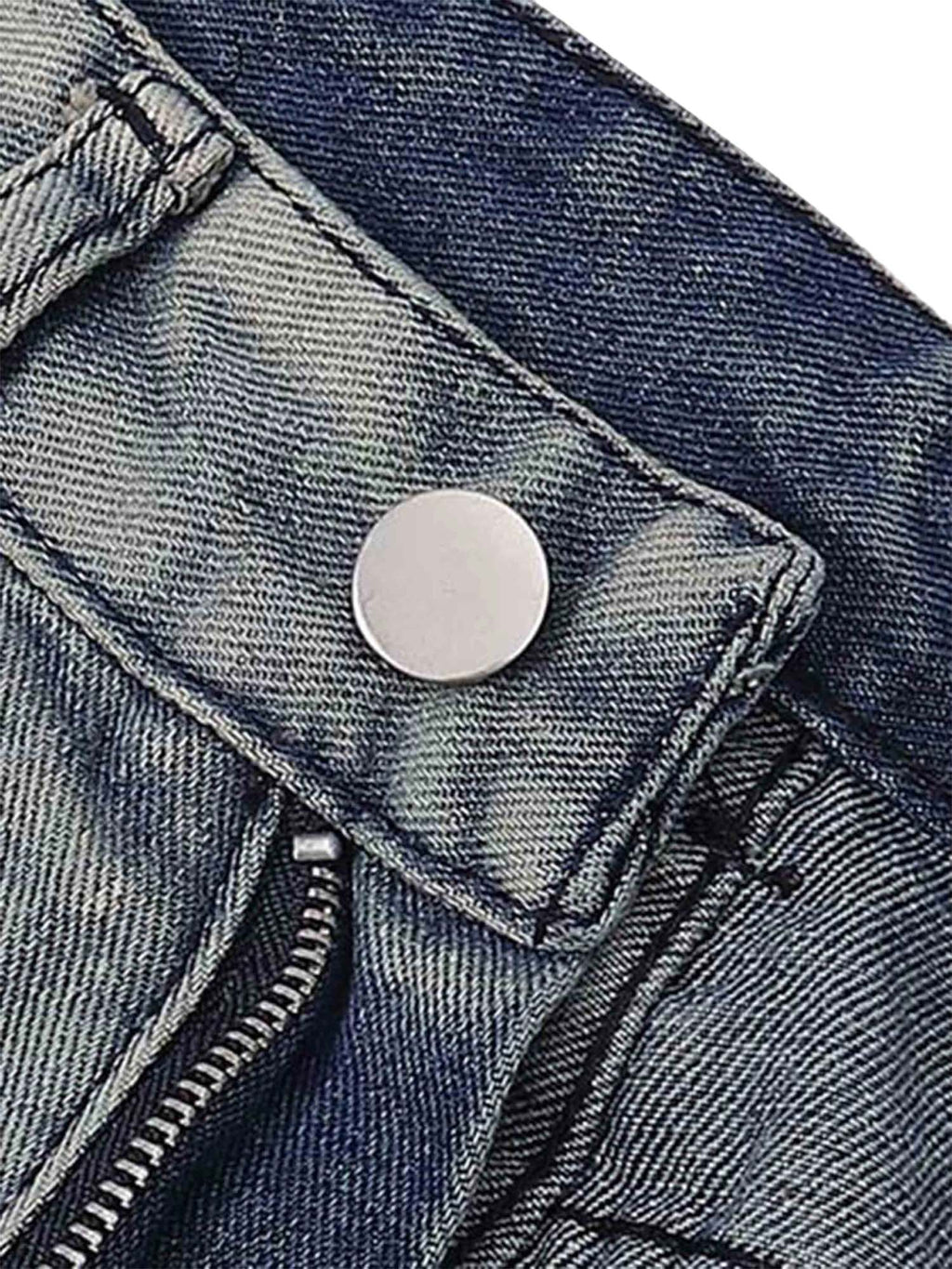 DISTRESSED DENIM PANTS WITH VINTAGE INK SPLASH DESIGN