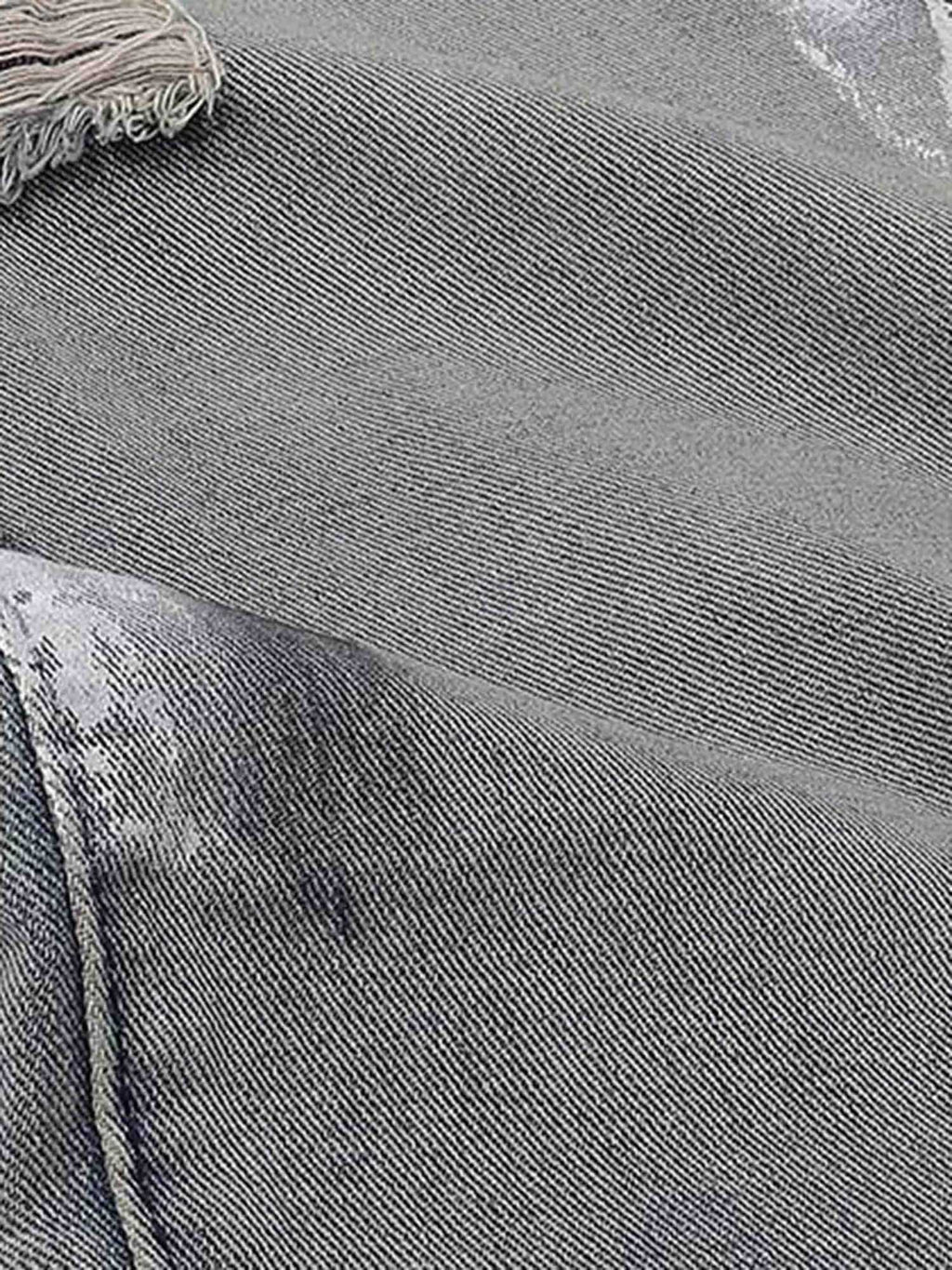 DISTRESSED DENIM PANTS WITH VINTAGE INK SPLASH DESIGN