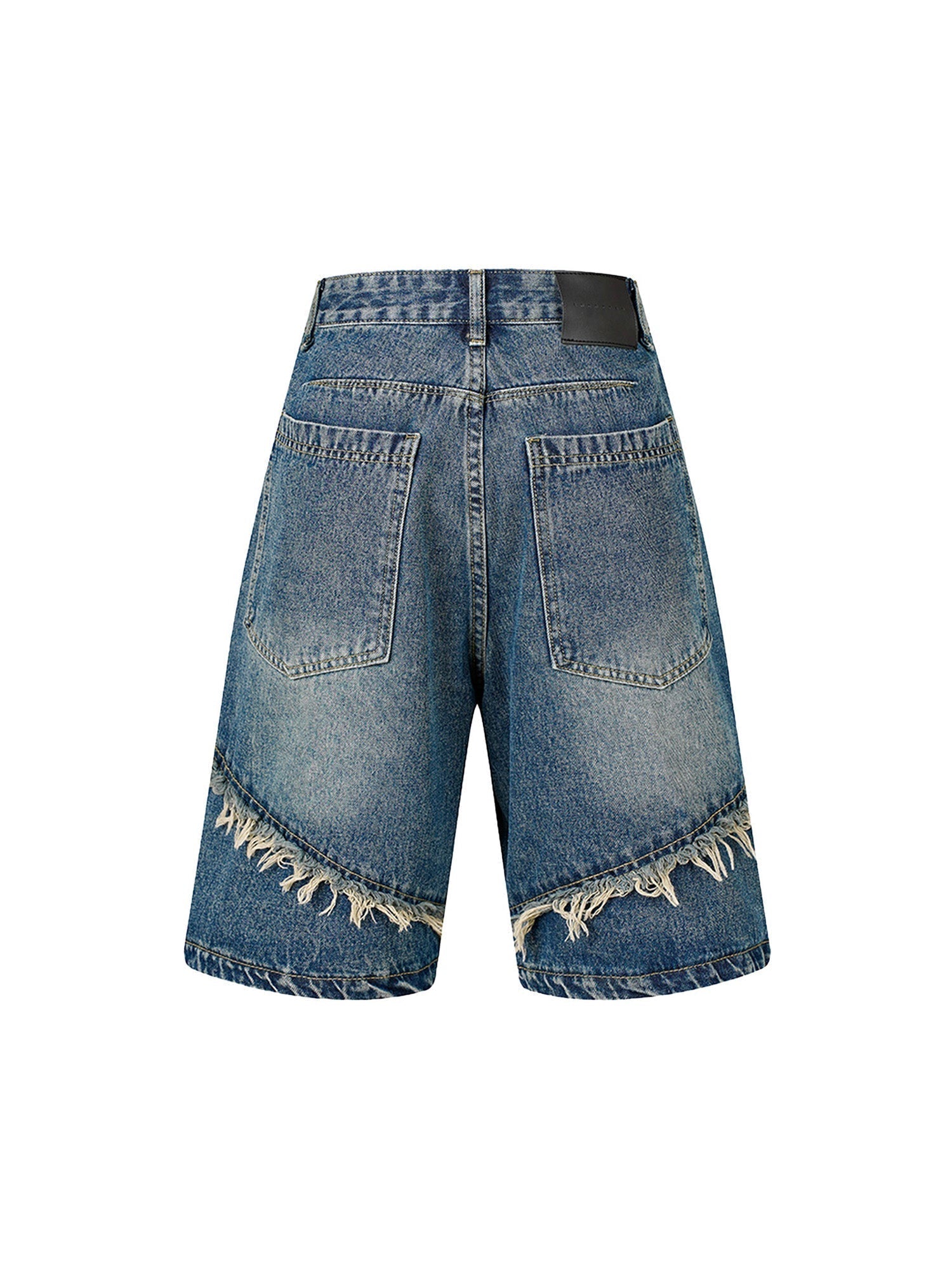 DISTRESSED DENIM PATCHWORK SHORTS - MID WAIST DENIM DESIGN