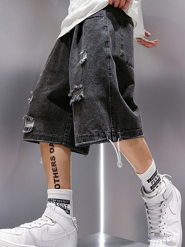 DISTRESSED DENIM SHORTS LOOSE FIT DENIM SHORTS