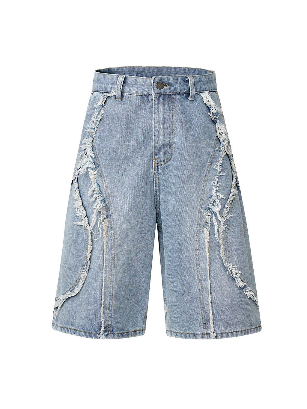 DISTRESSED DENIM SHORTS MID WAIST DENIM CASUAL STYLE