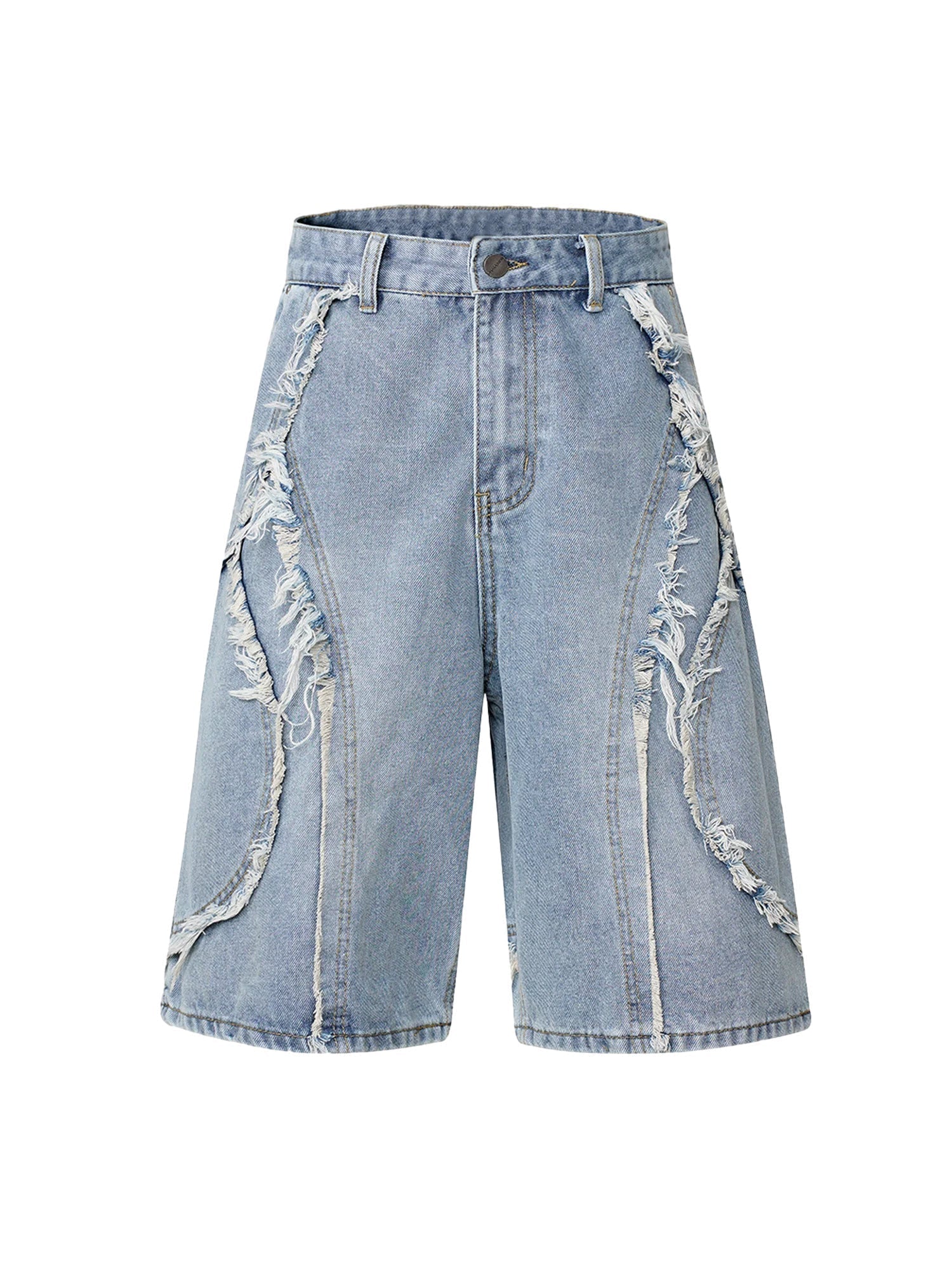 DISTRESSED DENIM SHORTS MID WAIST DENIM CASUAL STYLE