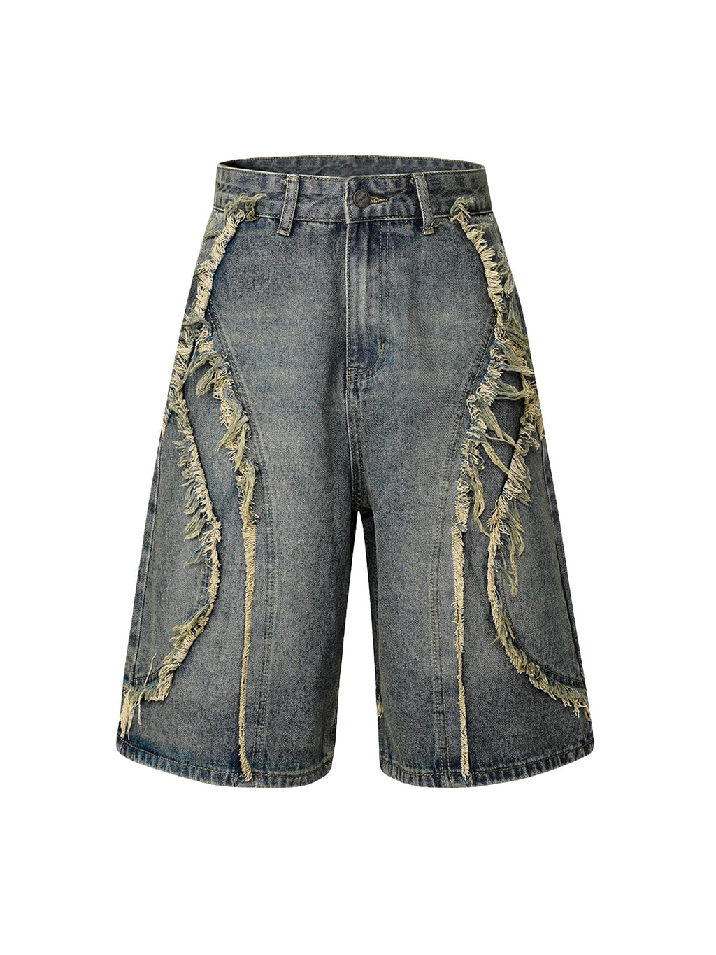 DISTRESSED DENIM SHORTS MID WAIST DENIM CASUAL STYLE