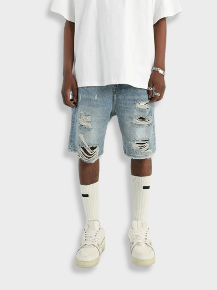 DISTRESSED DENIM SHORTS RIPPED DENIM STYLE FOR CASUAL WEAR