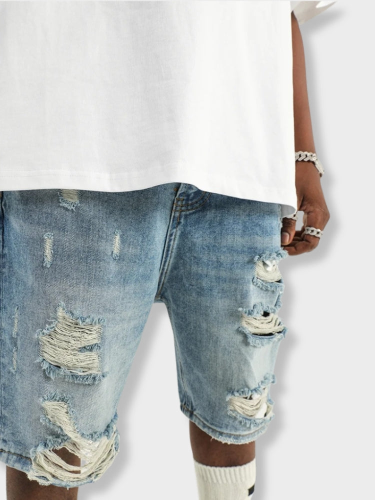 DISTRESSED DENIM SHORTS RIPPED DENIM STYLE FOR CASUAL WEAR