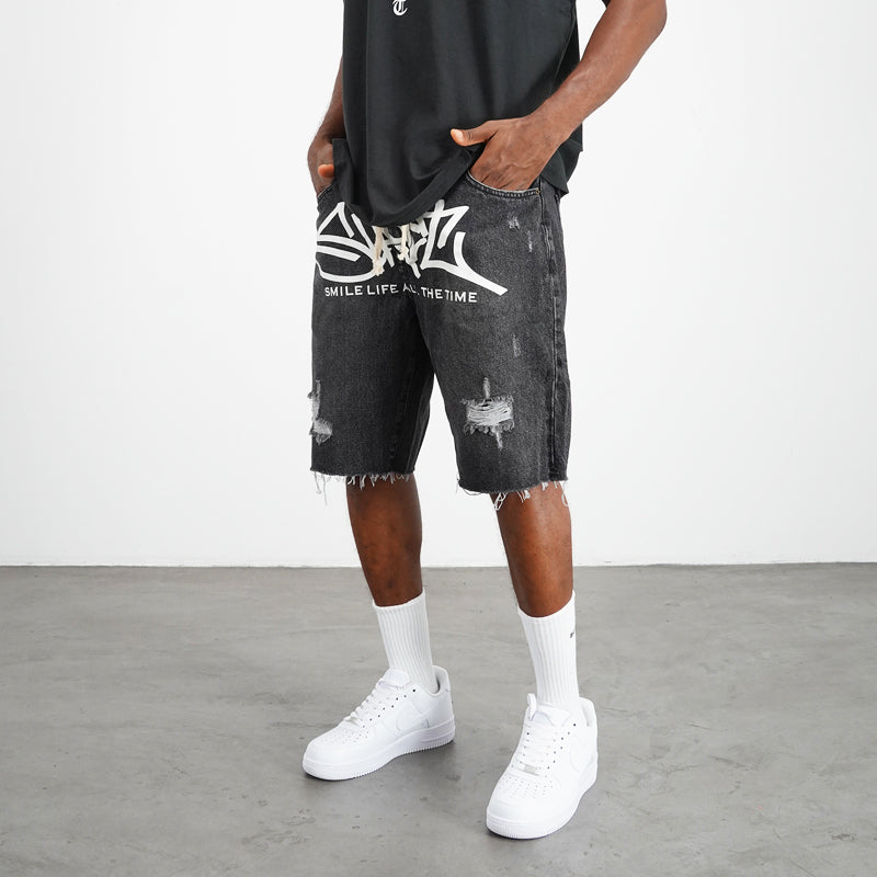 DISTRESSED DENIM SHORTS STREET KURZE BAGGY