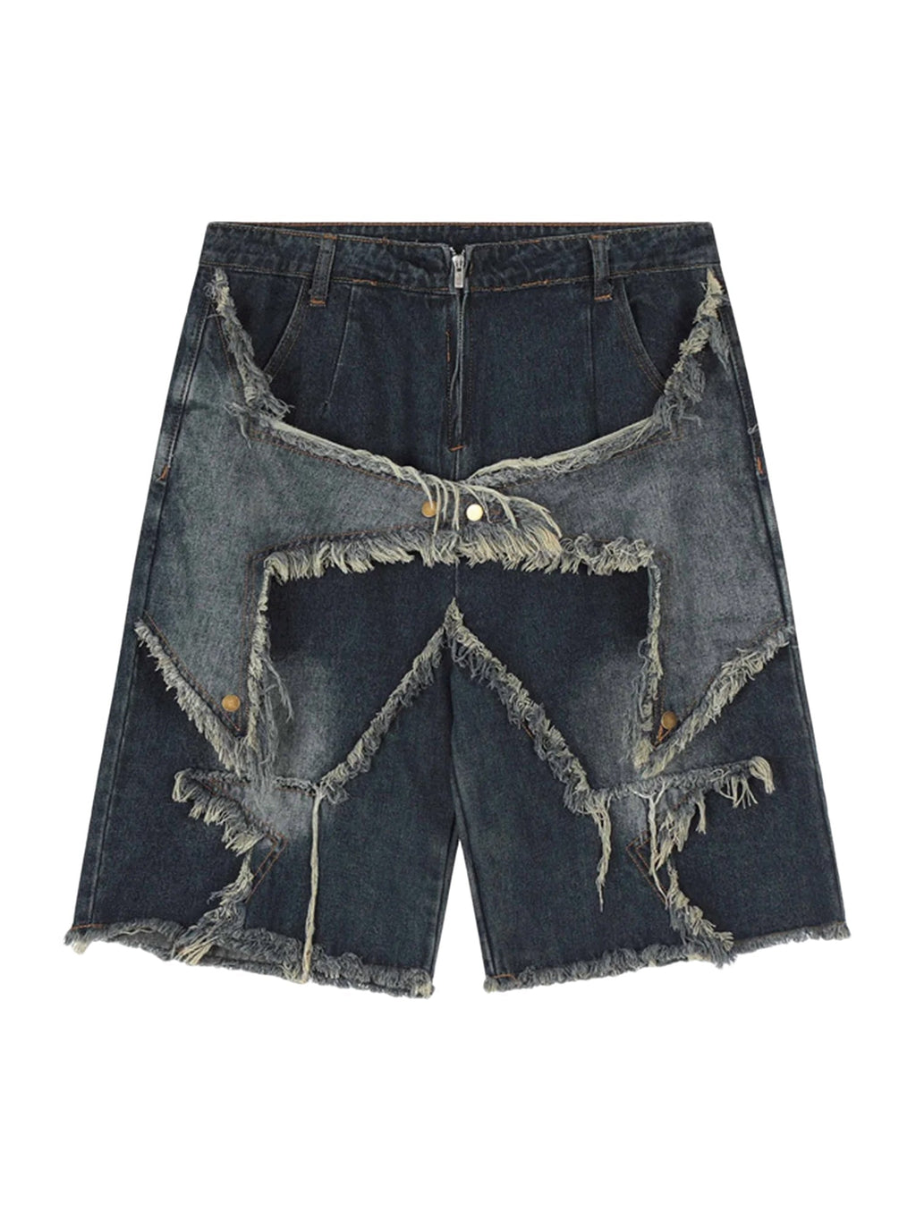 DISTRESSED DENIM SHORTS TRENDY MID WAIST CASUAL STYLE