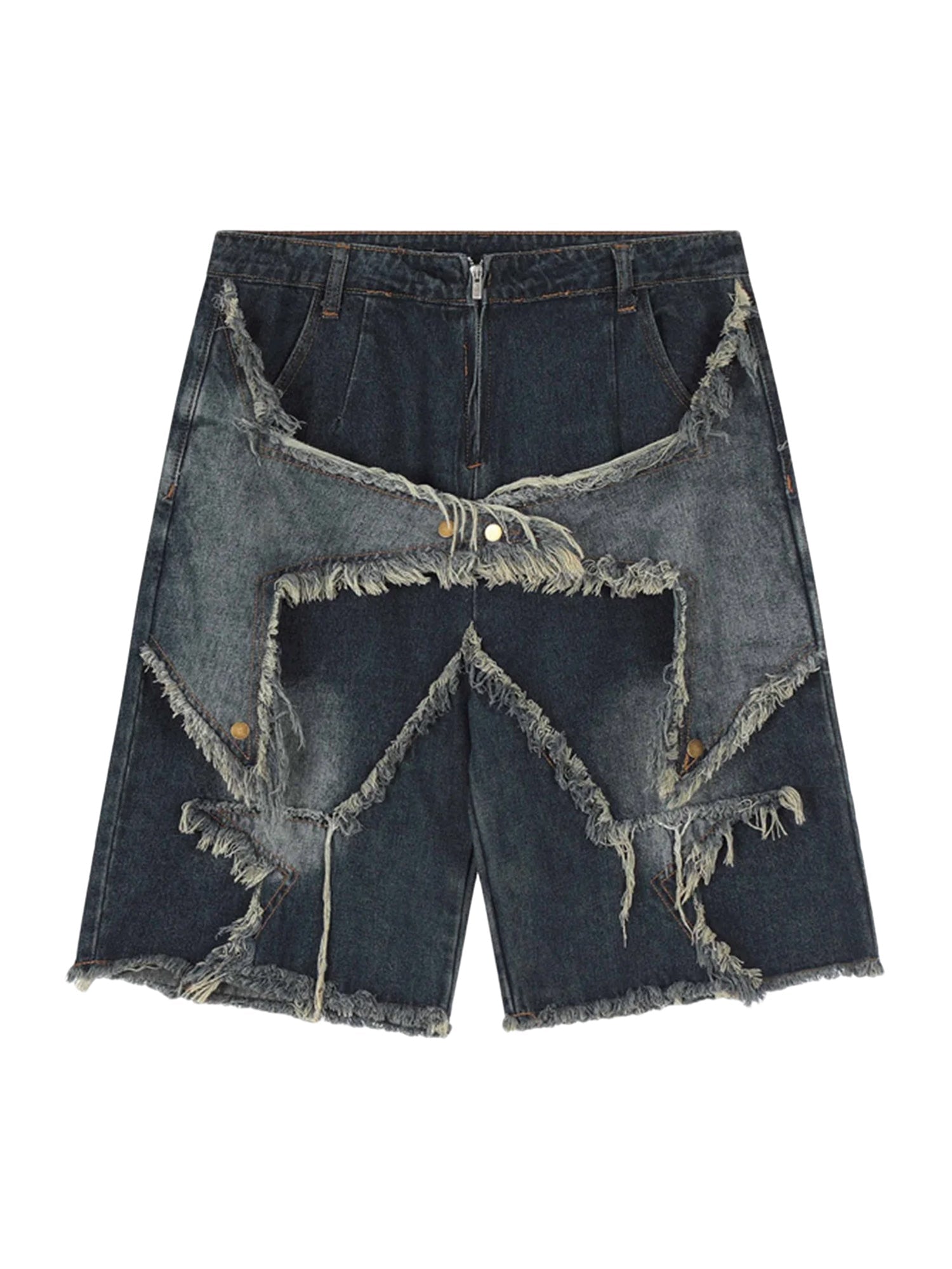 DISTRESSED DENIM SHORTS TRENDY MID WAIST CASUAL STYLE
