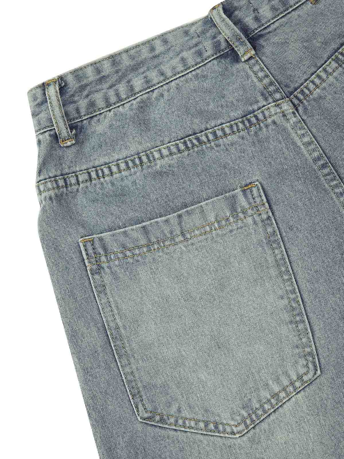 DISTRESSED DENIM SHORTS WITH EMBROIDERED DESIGN AND MID WAIST FIT