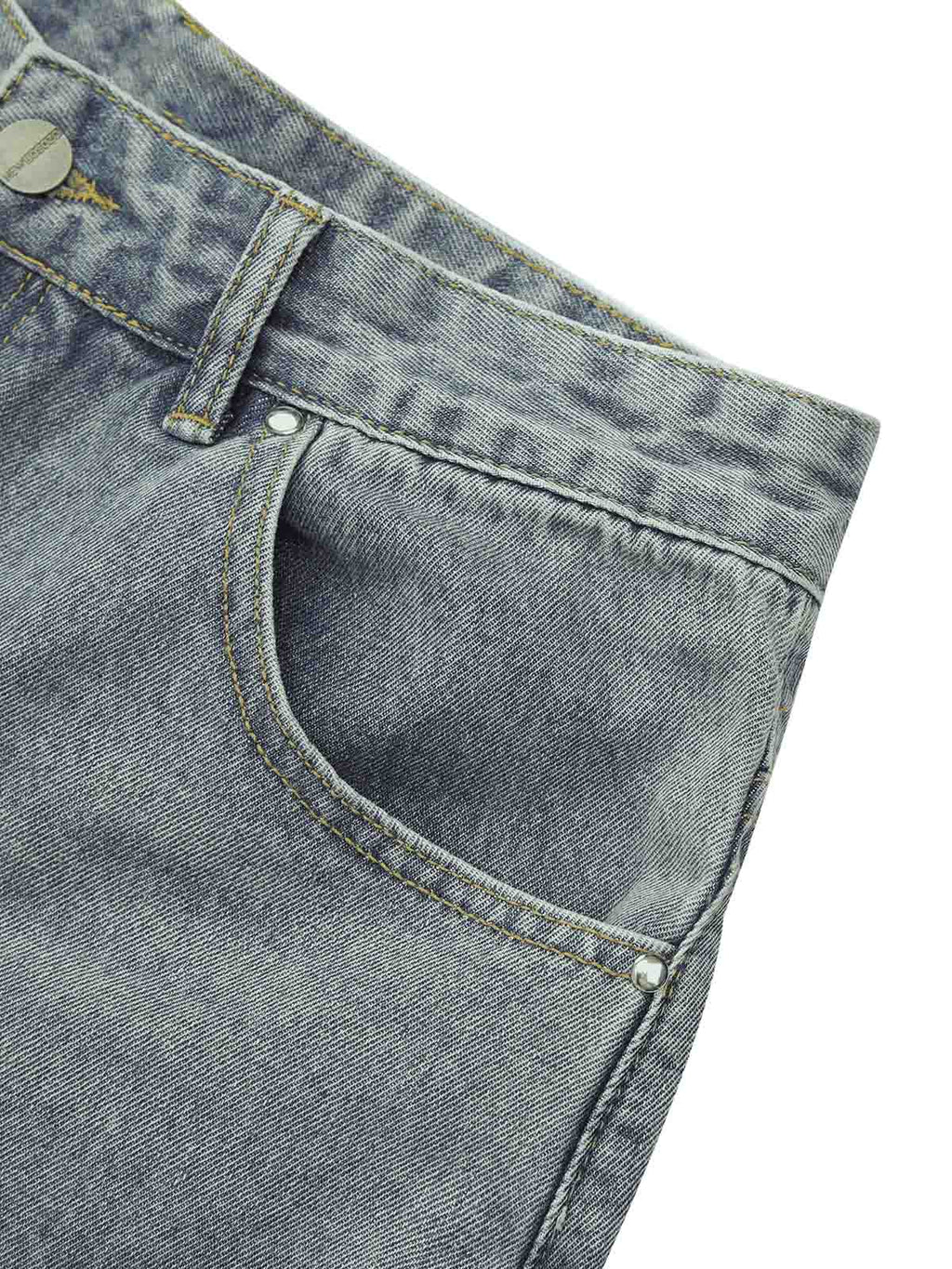 DISTRESSED DENIM SHORTS WITH EMBROIDERED DESIGN AND MID WAIST FIT