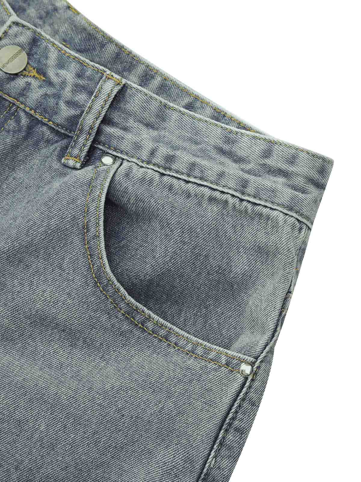 DISTRESSED DENIM SHORTS WITH EMBROIDERED DESIGN AND MID WAIST FIT